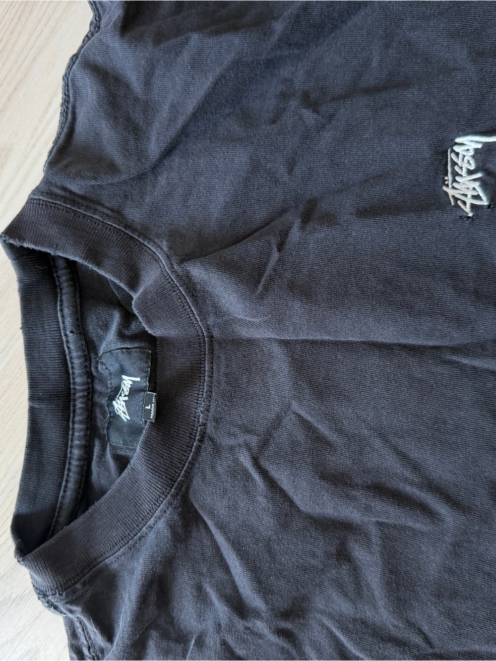 Stussy Black Crewneck with White Script Logo